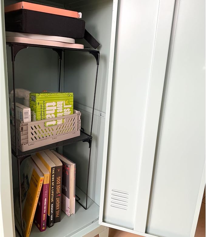 Svartur Locker Shelf for School Locker, Stackable Locker Shelves for Locker Decoration, Tall Locker Organizer Shelf for Work, Back to School Essentials Locker Accessories, Pack of 2, Black