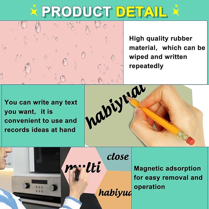 JarThenaAMCS 8Pcs Boho Dry Erase Board Magnets Waterproof Removable Hexagon Shaped Magnetic Boards for Back to School Home Office Classroom Wall Table Whiteboard Teachers Teaching Supplies, Multicolor