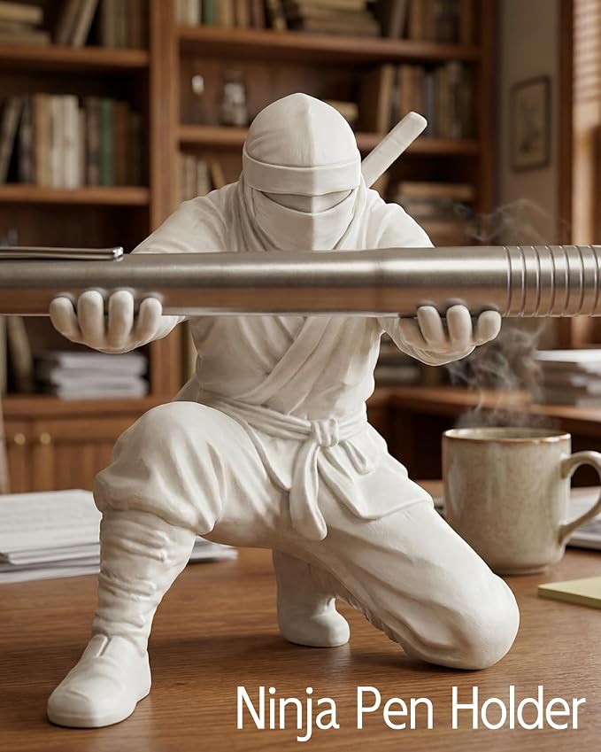 Ninja Pen Holder, 3D Printed Single Pencil Holder Display Stand, Cool Desk Organizers and Decor for Men, Birthday Gift, Father's Day, Office, Home (Black)