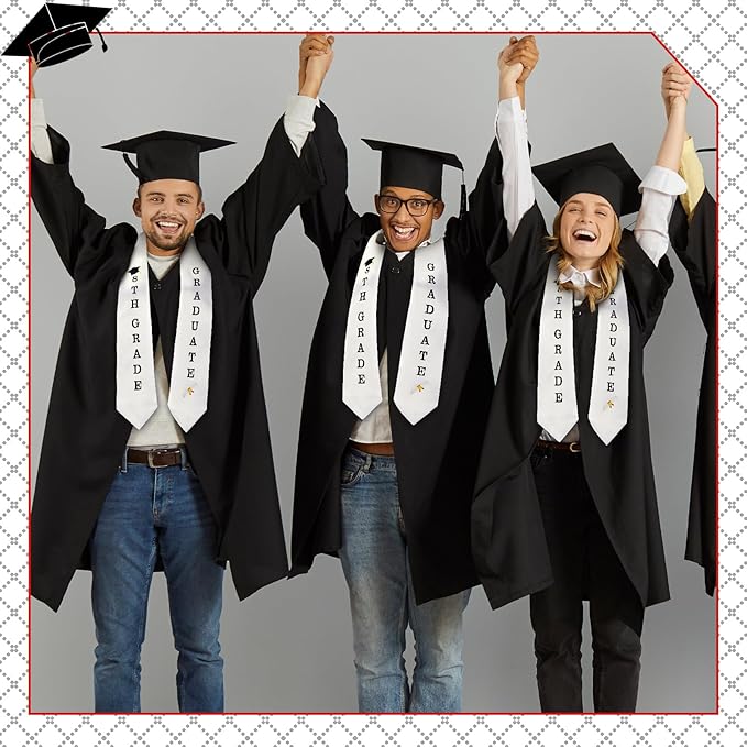 JaGely 3 Pcs 8th Grade Graduation Set Class of 2026 Graduation Cap and Stole Sash with Diploma Certificates Set for Middle School Students Supplies Teachers Parents Gifts