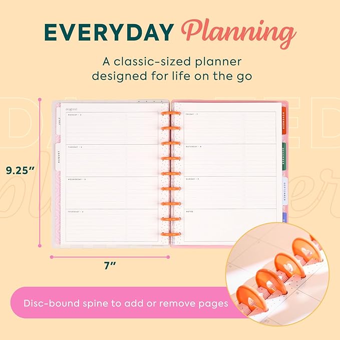 Happy Planner Disc-Bound Planner July 2026–June 2027, Includes 3 Extra Months and 2 Sticker Sheets, Classic Size, 7" x 9.25", Horizontal Layout, Coastal Cottage