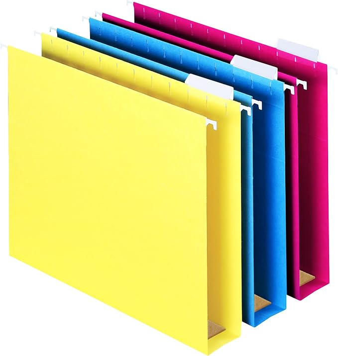 Smead Hanging File Folders, 25 Pack, Assorted Colors, 2 Inch Expansion Hanging Folders for Documents with Tabs, Letter Size (64264)