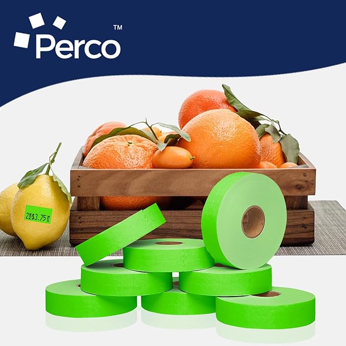 Perco Fluorescent Green Pricing Labels for Monarch 1131 8 Sleeves, 64 Rolls Value Pack - 160,000 Labels with Ink Rolls Included