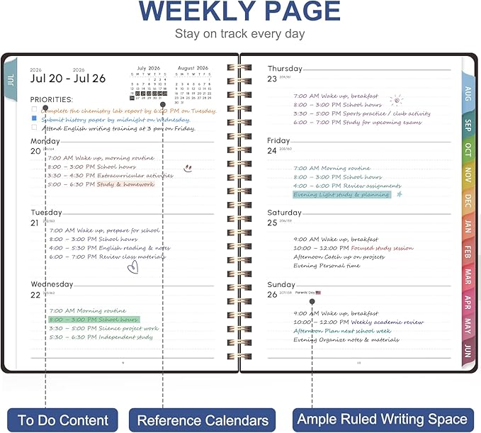 Planner 2026-2027, Academic Weekly and Monthly Calendar Planner, July 2026 - June 2027, Hardcover Spiral Agenda Book, School Supplies for Teacher Student - Letter Size(8.5" x 11")