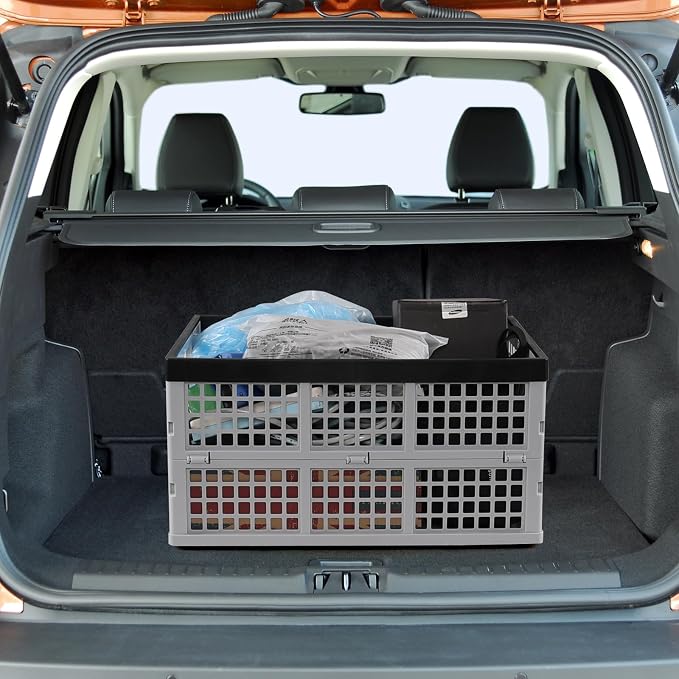 42 L Folding Stackable Storage Crates, Plastic Collapsible Storage Basket, 3 Packs