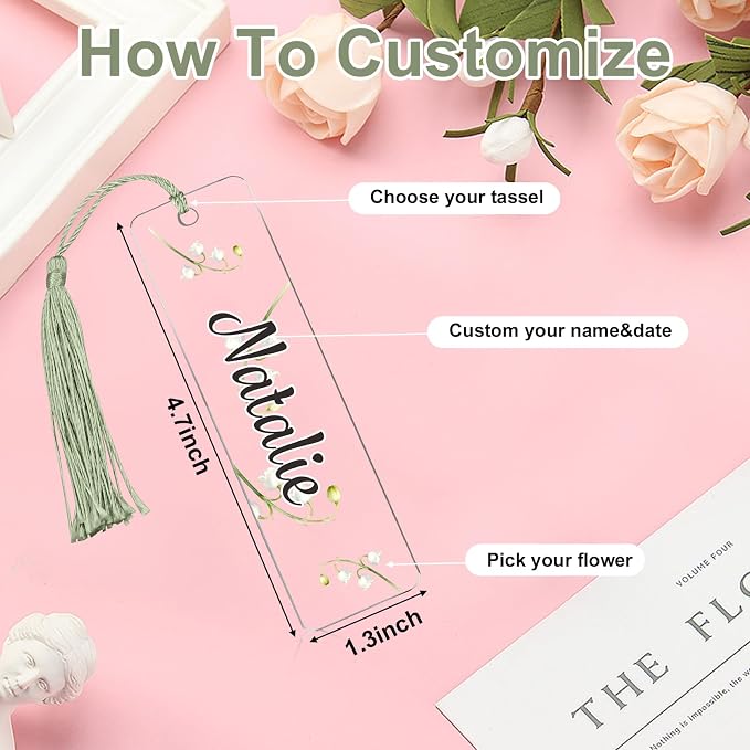 Personalized Bookmarks for Women Book Lover Birth Flower Birthday Customized Gifts for Reading Her Daughter Friends (Acrylic #3)