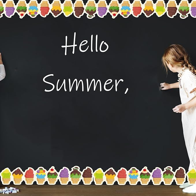 75Ft Summer Bulletin Board Borders Ice Pops Slippers Beach Ball Ice Cream Swimming Ring Surfboard Bulletin Board Trim Summer Beach Decorations for Classroom Home Office Chalkboard Wall Door