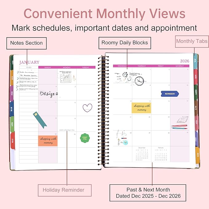 Yoment 2026 Planner Weekly and Monthly 8.5"x11" Large Hardcover Planner from Dec 2025 - Dec 2026 13 Months Calendar Academic Planners for Women Men Agenda Daily Weekly Yearly Planning with Tabs, Pink
