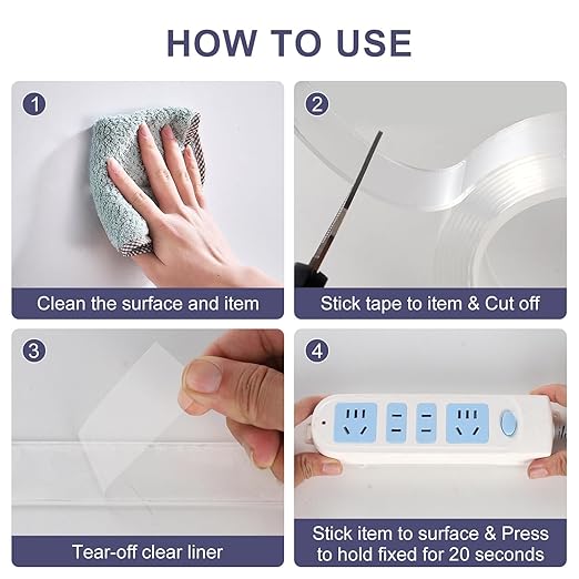 Double Sided Tape Heavy Duty 10FT Nano Tape Mounting Tape Strong Adhesive Strips Sticky Multipurpose Removable Transparent for Paste Items, Household (2 PCS)