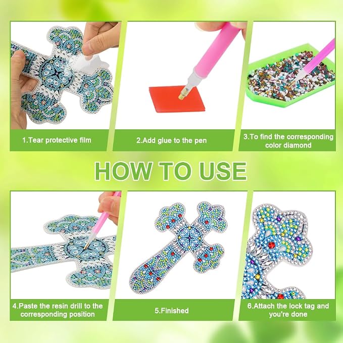 AUAUY 6 Pieces Diamond Art Painting Bookmarks 5D Diamond Art Bookmarks for Book Lovers DIY Cross Diamond Bookmark for Home Office School Class Project