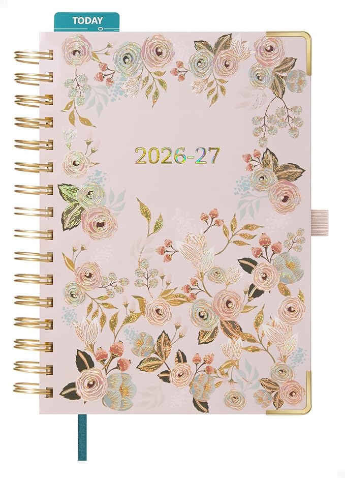 BEZEND Weekly Planner 2026-2027 (6" x 8.5") with Hourly Timeslot (Jul 26-Dec 27) 18 Months Academic Calendar - Deluxe Design - Thick 100GSM Paper, Laminated Monthly Tabs, Corner Protectors, Pink