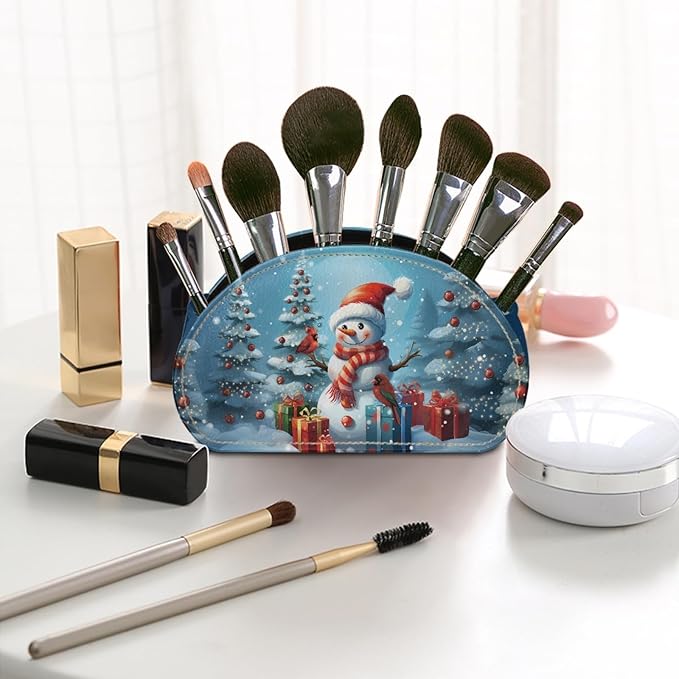 FUSURIRE Cute Snowman Storage Box for Remote Controls, PU Leather Remote Controllers Holder with 5 Compartments, Cosmetic Box Pen Pencil Organizer for Study Living Room Bedrrom Bathroom