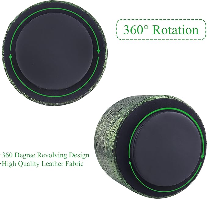 Round Leather Art Supply Organizer,Remote Control Holder,360-degree Rotating Pen Organizer with 4 Compartments(1-Light Tree Green)