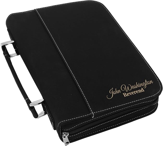 My Personal Memories Customized Bible Cover Holder Case with Carrying Handle for Men and Women (Black with Gold)