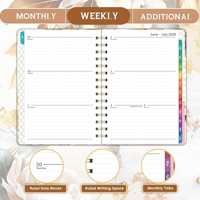 Planner 2026-2027 - Planner 26-27 Weekly and Monthly, Jul.2026 - Jun.2027, 8.5" x 6.4", 2026-2027 Calendar Planner with Monthly Tabs, Back Pocket, Sturdy Binding