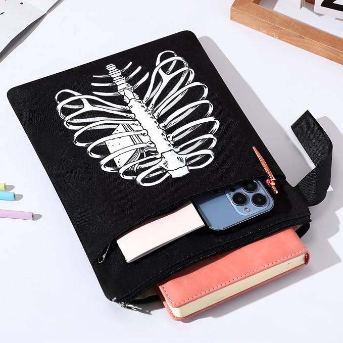 Fuyoooo 6 Pack Gothic Book Covers Book Club Gifts Book Covers for Paperbacks Skeleton Book Sleeve with Zipper Book Case Bag Gothic Book Protector for Book Lovers Teacher Student Gifts