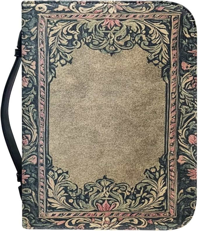 Vintage Bible Holder Case for Women Bible Cover Bags Floral Pattern with Handle Fits for Standard Size Bible Bible Study Accessories Supplies-Size：M