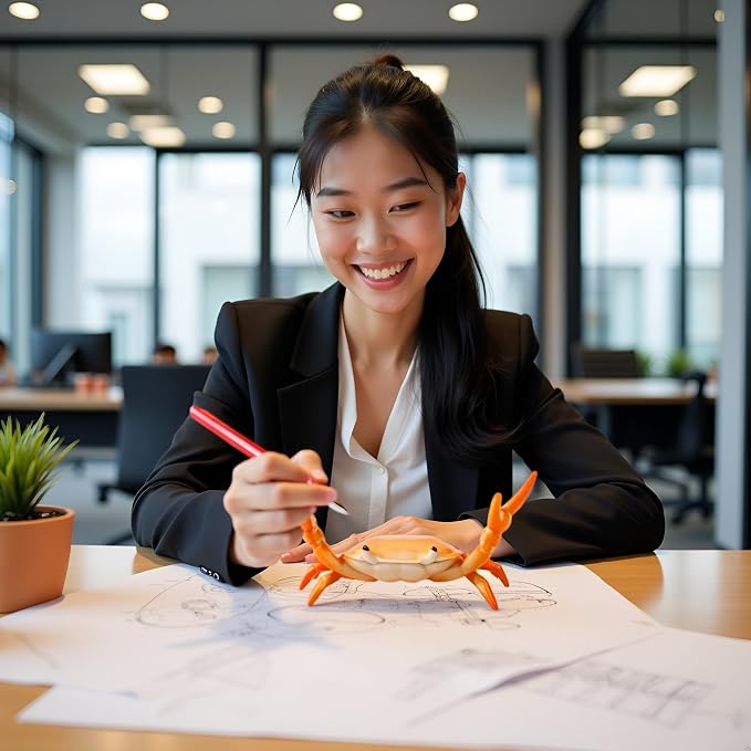 Creative Crab Pen Holder Weightlifting Crabs Pen Stand Storage Rack, Office Desktop Decoration, Pencil Holders Desk Supplies Holders and Dispensers, Desk Accessories and Workspace Organizers (Orange)