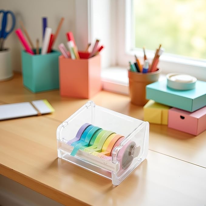 Transparent Visible Washi Packaging Tape Dispenser Cutter Roll Tape Holder Organizer Desktop Office Tape Holder DIY Sticker Roll Tape Cutter Holder Storage Tape Cutting Tape, Adhesives and Fasteners