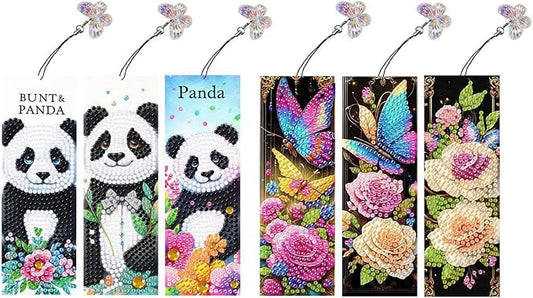 ARTopet 6Pcs DIY Diamond Art Painting Bookmarks with Colorful Butterfly Pendant PET Bookmark Ornament Double Sided Pattern Single Sided Diamond Book Marker Clip Gifts Tags-04