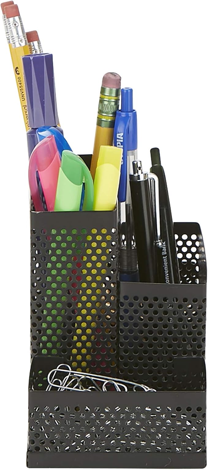 Mind Reader Desk Organizer [4-Compartment, 2-Piece Same Set] - Supplies and Accessories Storage Organizer for Office Desk with Pencil and Pen Cup and Paper Clip Holder (Black)
