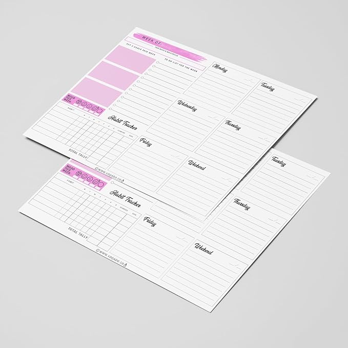 Weekly Planner Pad Tear Off (Magnetic) Full Year Productivity Planner, 50 Undated Sheets for Daily Schedule, To-Do Lists, Habit Tracking, Academic Planning, and Work Agenda (8.5 x 11 Inches, Pink)