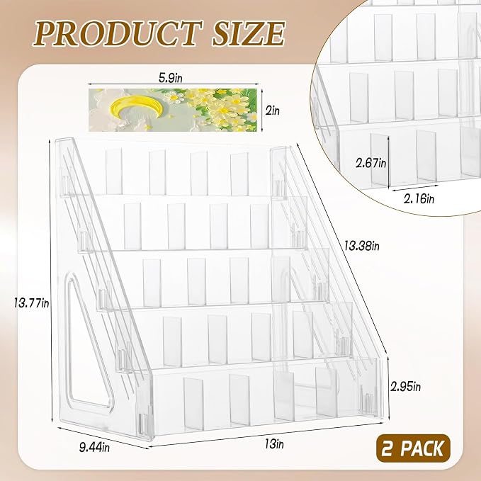 2 Pcs Acrylic Bookmark Display Stand, 5 Tier Clear Bookmark Riser with 25 Compartments for 2. 5'' Bookmarks, Portable Sticker Holder Greeting Card Display for Business Vendor Retail Store Shop