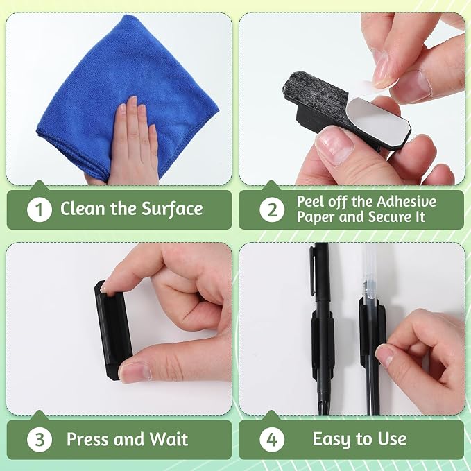50 Pack Adhesive Pencil Holders for Desk, Silicone Flexible Adhesive Pen Holder for Desk Wall Clipboard, Reusable Marker Organizer for Classroom School Office Accessories Teacher Supplies, Black