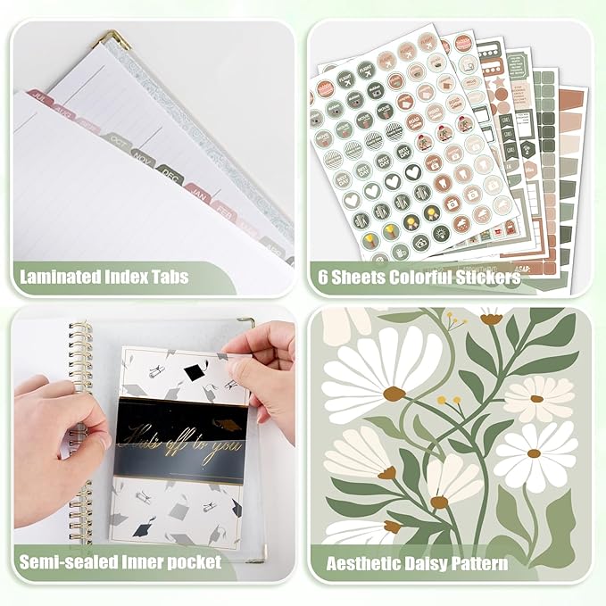 GuassLee 2026-2027 Academic Planner, Weekly and Monthly Planner from July 2026-June 2027, 8.4"x 6.1" Aesthetic Daisy Agenda Book with Back Pocket Stickers Tabs for School Office Supplies, A5 Size
