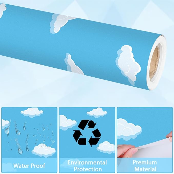 Qyeahkj Sky White Cloud Bulletin Board Paper Roll Cloud Bulletin Board Background Paper Fade Resistant Blue Classroom Decoration Poster Art Craft Home Wall Education Decoration Supplies 17.7in x 20ft