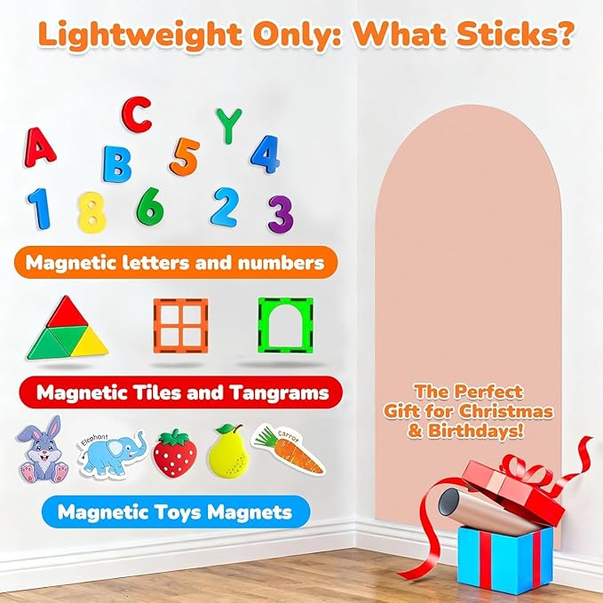 2-Pack Magnetic Wall Decal: 15.7"x31.5" Double Arch Chalkboard - Aesthetic Boho Playroom Decor & Screen-Free Kids Magnet Board for 1-3 Toddlers & 4-10 Children- Peel and Stick (Camel Pink)