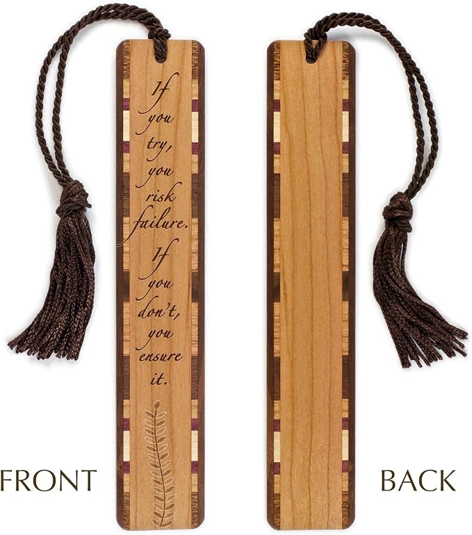 If You Try Quote Wooden Bookmark | Inspirational Motivation and Personal Growth Quote Gift for Readers | Handmade Wood Bookmark with Brown Tassel | Made in the USA