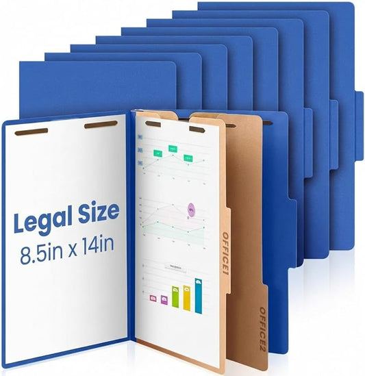 AmazingSpark 12 Pcs Legal Size Classification Folders Bulk 2 Dividers Pressboard File Folder with Expansion 2 Prongs Fastener Heavy Duty Office File Organizer for School Hospitals Home (Dark Blue)