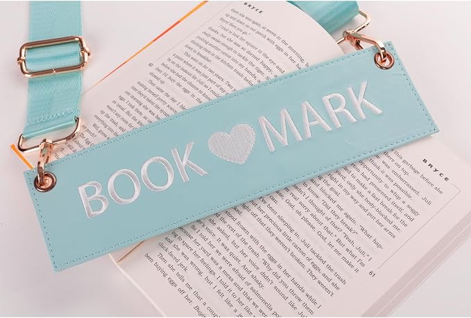 Detachable Strap Bookmark, Embroidered Leather Bookmarks for Women, Unique Cool Funny Bookmarks Carrier for Women, Readers, Book Lovers (Blue)