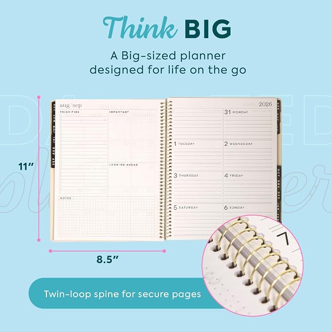 GO BIG Large-Print Planner April 2026–June 2027, 15-Month Twin-Loop-Bound Agenda Planner, Big Size, 8.5" x 11", Easy-to-Read Large Dashboard Layout, Neutral Tile Cover
