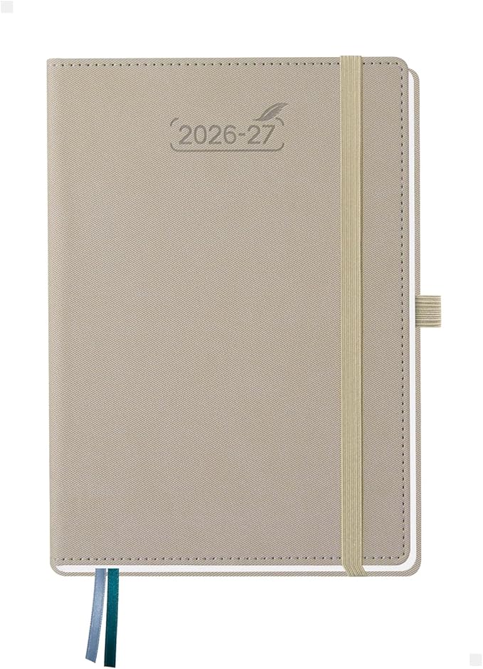 BEZEND Weekly Planner 2026-2027 (6" x 8.5") Horizontal Layout Notebook (Jul 26-Dec 27) 18 Months Academic Calendar & Monthly Tabs, Ideal for Students, Work & Home, PU Leather Hardcover -Gray
