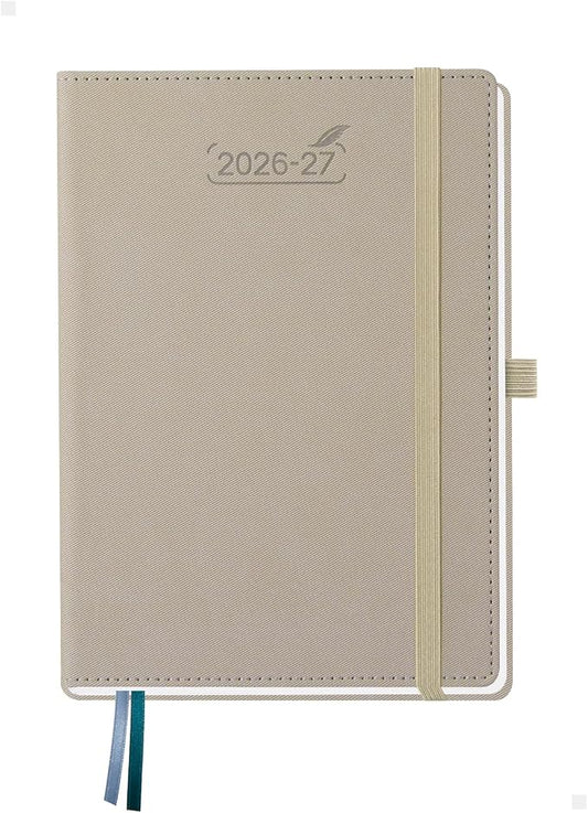 BEZEND Weekly Planner 2026-2027 (6" x 8.5") Horizontal Layout Notebook (Jul 26-Dec 27) 18 Months Academic Calendar & Monthly Tabs, Ideal for Students, Work & Home, PU Leather Hardcover -Gray