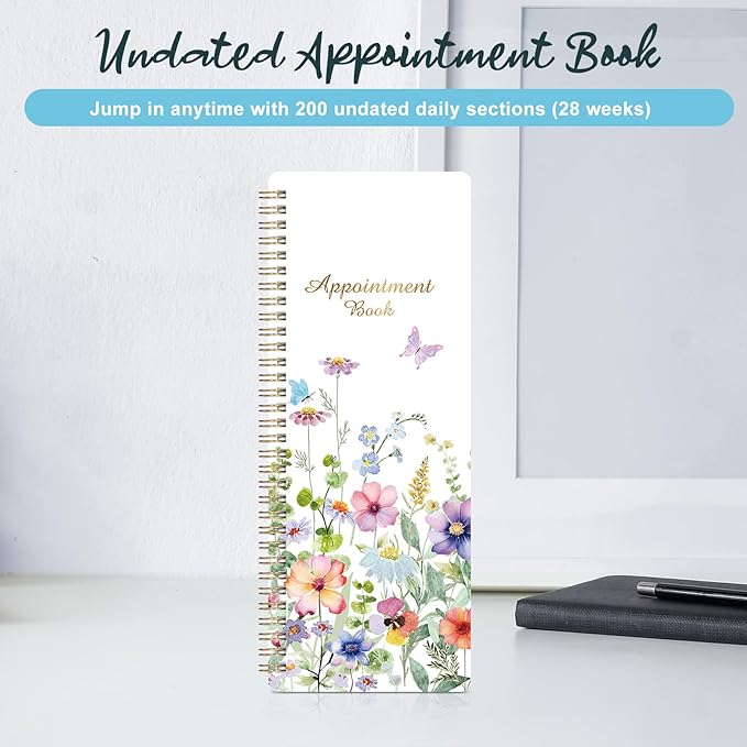 Salon Appointment Book - 11.5" x 4.7", 2 Columns, Undated, 6 AM - 9 PM, Professional Daily Planner, Twin-Wire Binding, 200 Pages, Hourly Planner for Office, Home, or Hair Stylist