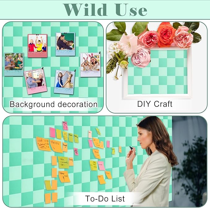 Green Checked Bulletin Board Roll Green Reusable Waterproof Erasable Background Wrinkle Resistant Poster Non-Woven Fabric Bulletin Board Roll for Spring Classroom Decor Wrap Paper Crafts 15.55" x12ft