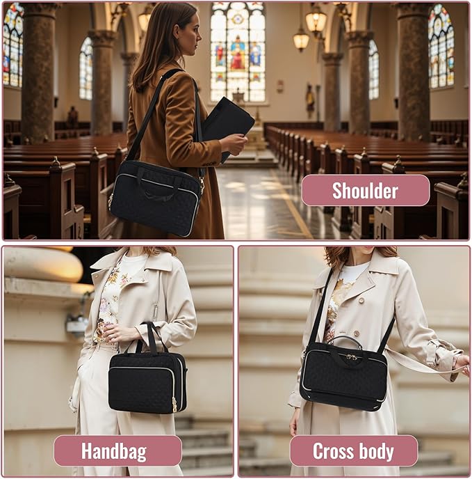 Bible Cover Case for Women, with Book Carrying Case Bible Study Supplies Kit 12 Highlighters & 75 Tabs,Large Bible Bag,Bible Case Shoulder Strap,Sticky Notes, Bookmarks,Mothers Day Christian Gifts