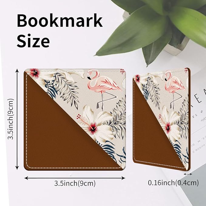 Cute Leather Bookmarks, Fun Triangle Making Corner Bookmark, Book Accessories for Reading Book Lovers, Unbreakable Page Markers for Women Men Cute Pink Flamingo