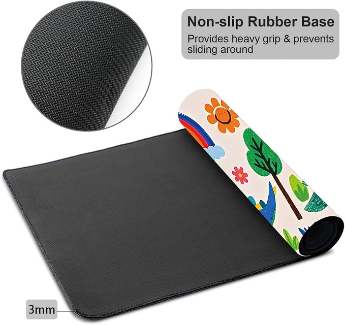 Mouse Pad Gaming Mousepad 31.5x11.8 Inch XXL Large + Coasters,Desk Mat with Stitched Edges, Non-Slip Rubber Base, Thick Mouse Pad for Computer, Laptop, Office & Home - Cartoon Dinosaur