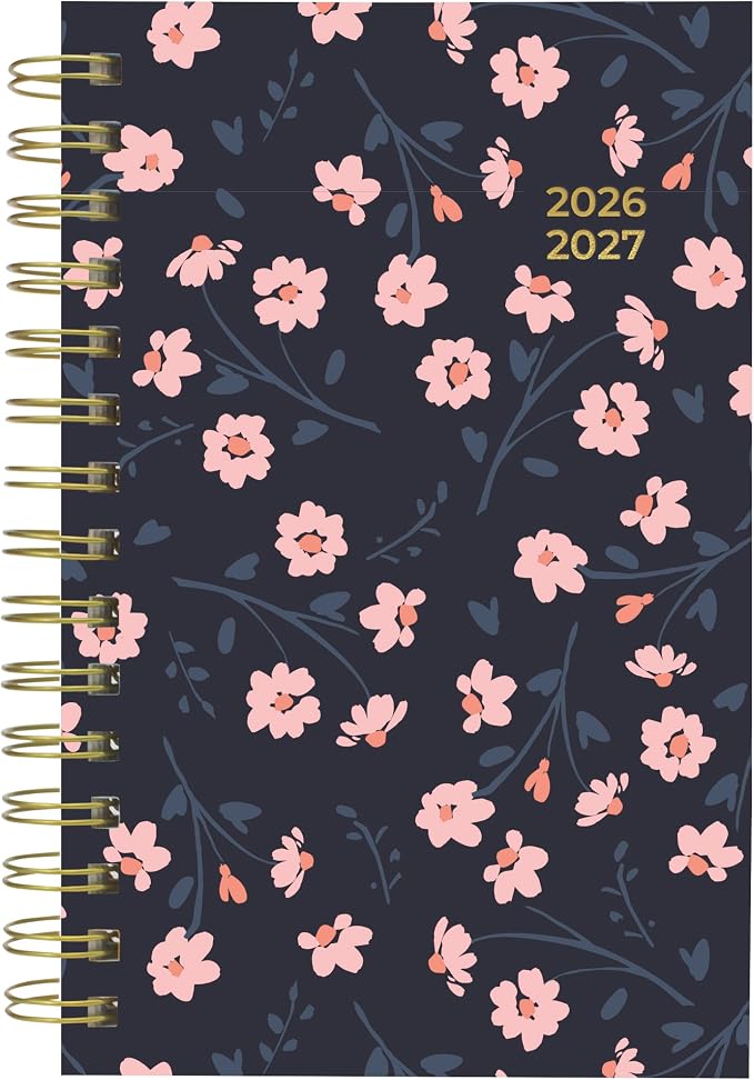 Blueline® Essential Academic Daily/Monthly Planner, August 2026 to July 2027, Twin-Wire Binding, Poly Cover, 8" x 5", Blossom Design, Pink (CA214PG.02)