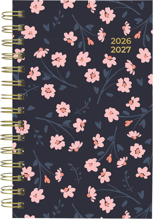 Blueline® Essential Academic Daily/Monthly Planner, August 2026 to July 2027, Twin-Wire Binding, Poly Cover, 8" x 5", Blossom Design, Pink (CA214PG.02)