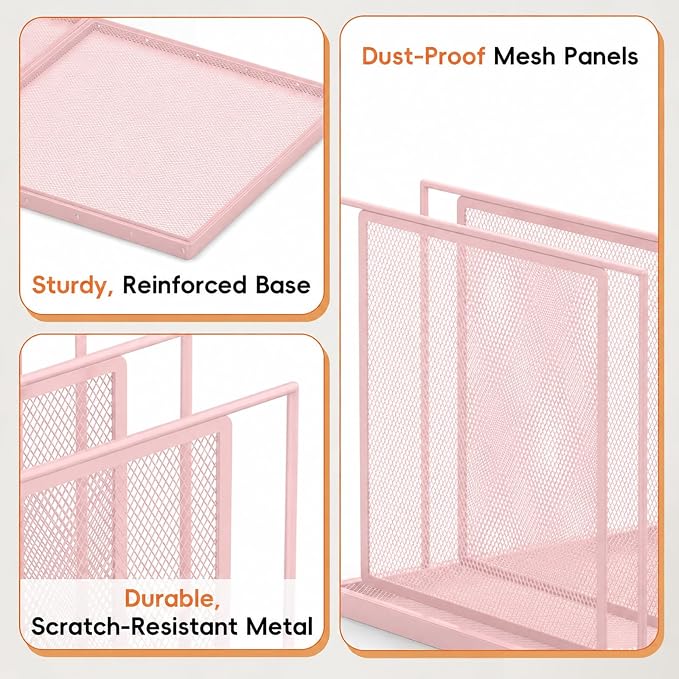 Desk File Organizer, 7 Section Vertical Metal File Organizer for Desk, Desktop File Organizer Stand, Paper Folder Organizer for Office Home Classroom Storage (Pink, 7 Section)