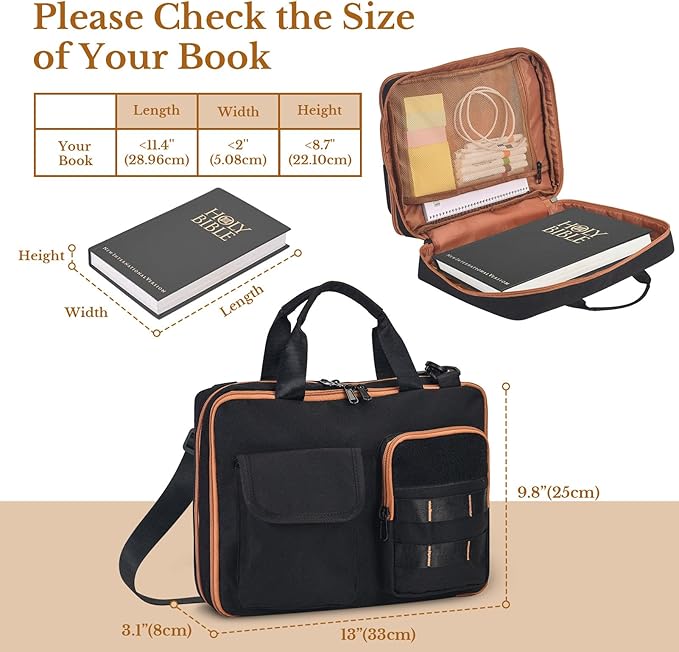ZHIERNA Tactical Bible Cover for Men, Double Layer Large Bible Case Church Bag with Multiple Pockets, Bible Carrying Case for Women with Top Handle and Shoulder Strap