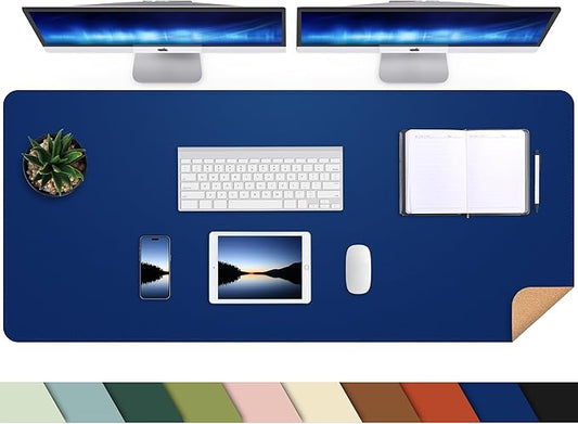 AFIING Cork Desk Mat 47" x 23.6", Dual-Sided Natural Cork & PU Leather Desk Pad, Non-Slip Waterproof Large Mouse Pad for Office, Home & Gaming (Sapphire Blue)