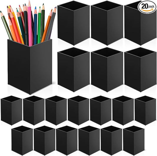 Crtiin 20 Pieces Acrylic Pencil Holder Makeup Brush Holder Pen for Desk Pencil Cup Acrylic Desk Accessories Desktop Stationery Organizer for Office School Home Supplies(Black)