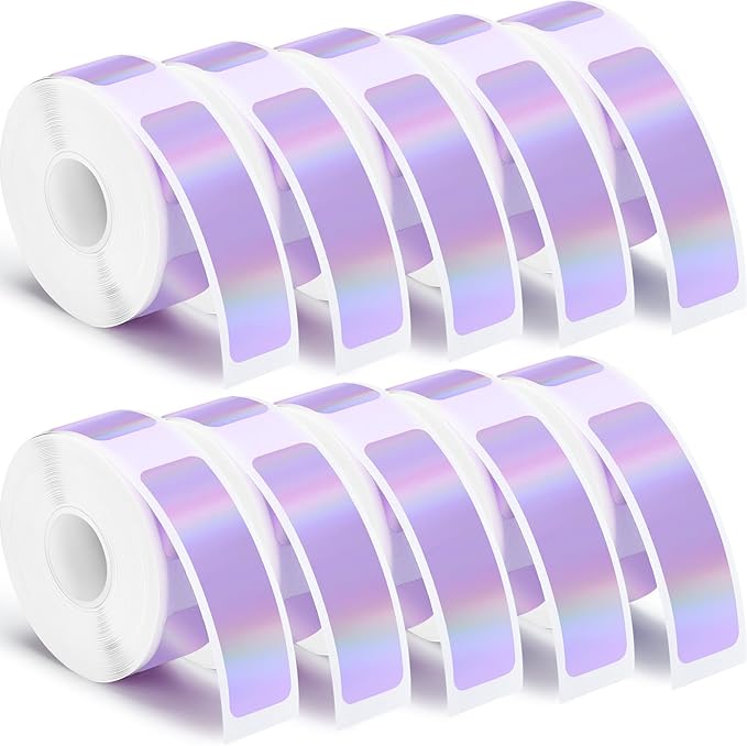 Gersoniel 1600 Pcs Label Tapes Compatible with D30 Label Printer Laminated Labeling Stickers Thermal Labels for Home Office(Holographic Purple,12 x 40 mm)