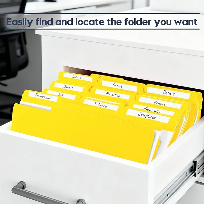 File Folders,Colored File Folders Letter Size 8.5" x 11",150 Pack 1/3 Cut Tab Bulk Folders,Durable Paper Folders with Blank Labels for Office Business School Home Use,Lemon Yellow